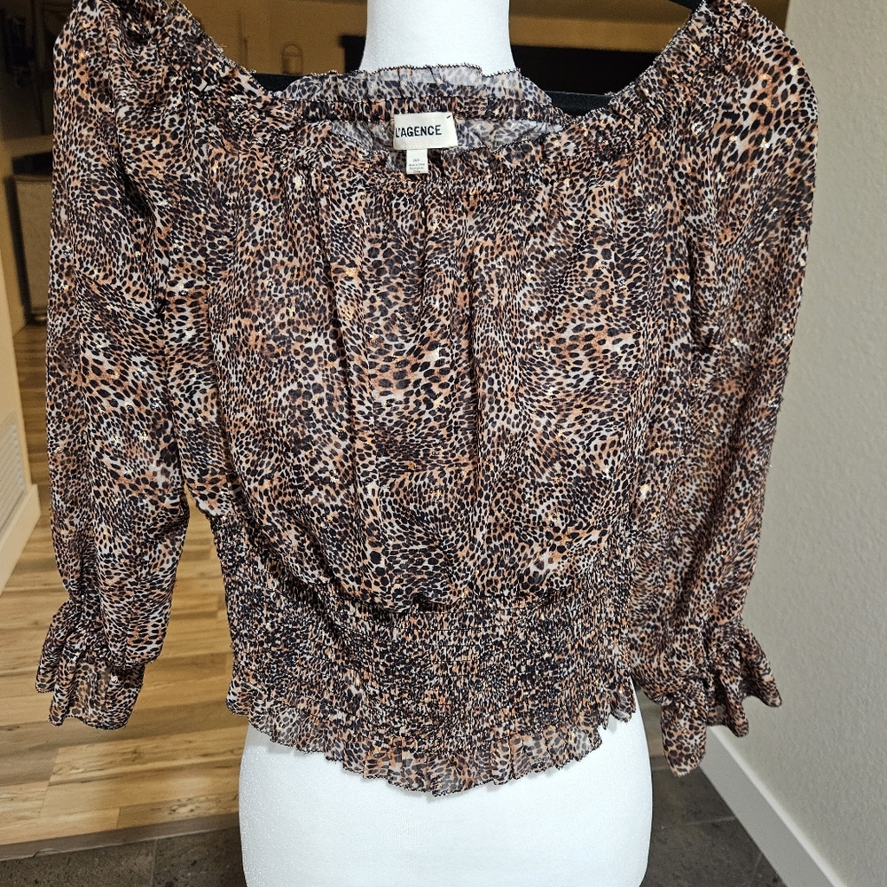 L'AGENCE Brown and Black Animal Print Blouse